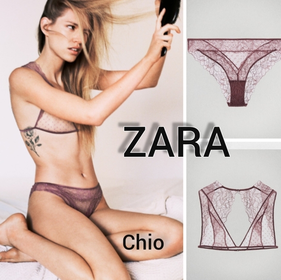Zara set 2Pcs DOTTED MESH LACE PANTIES AND BRALETTE bloggers favorite